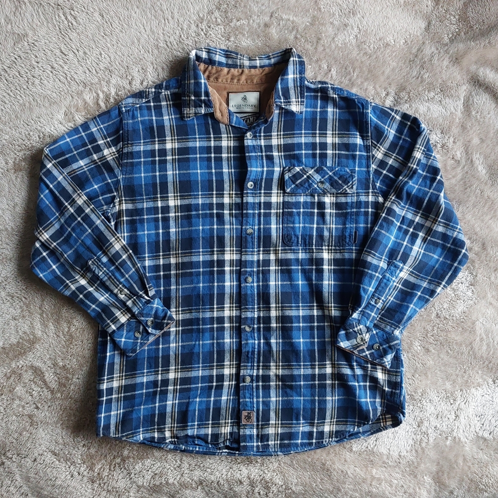Legendary Whitetails Buck Camp Men's Blue Plaid Flannel Shirt | L